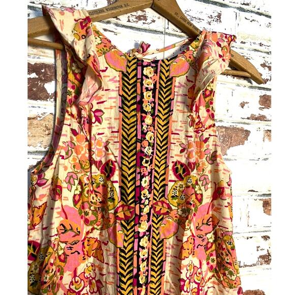 Free People "Summer In Tulum" Linen Blend Mixed Print Ruffle Sleeveless Tunic - Picture 9 of 15